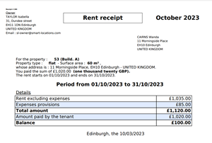 Rent receipt
